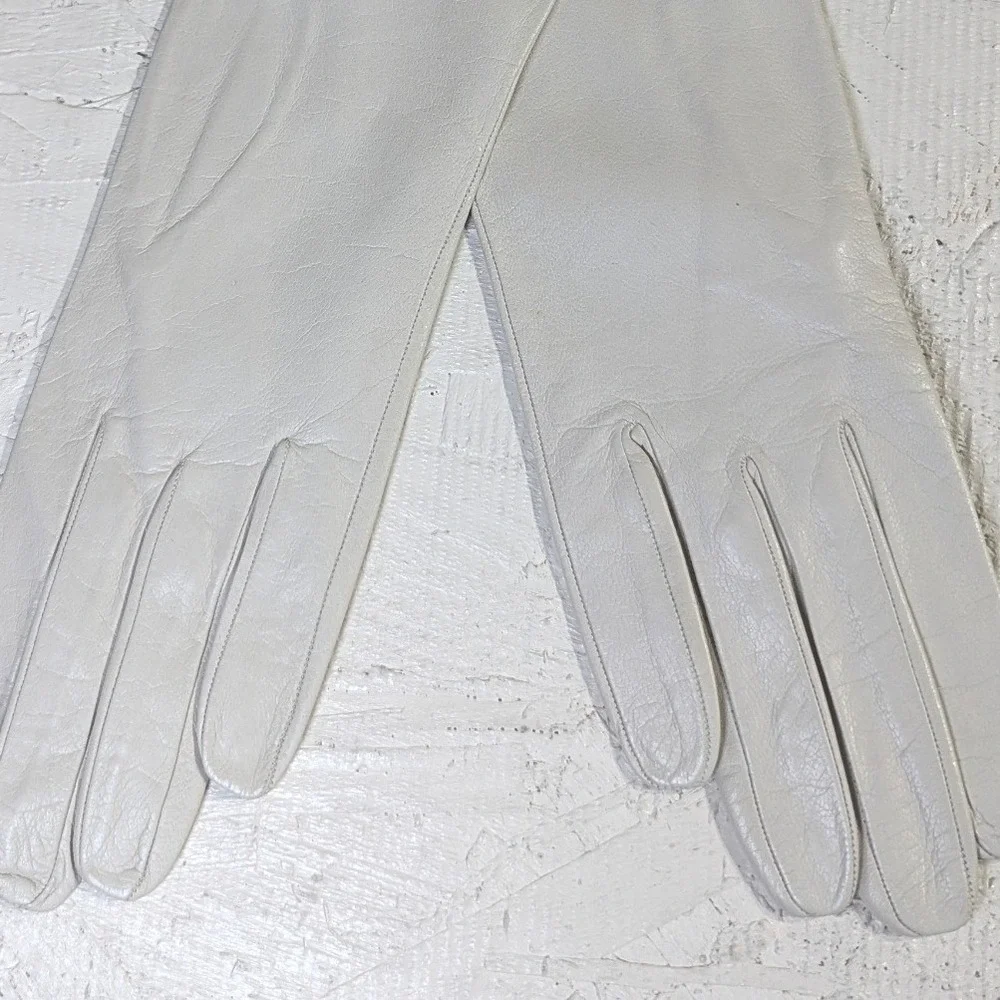 Vintage Lavable Leather Opera Gloves – 7 White Mid Length Made in France